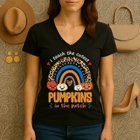 I Teach The Cutest Pumpkins In The Patch Leopard Women's V-Neck T-Shirt