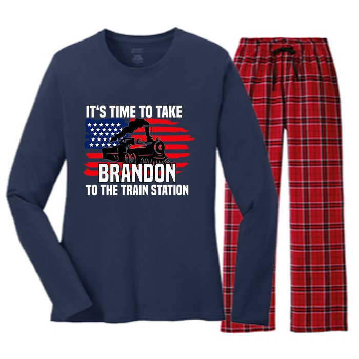 Its Time To Take Brandon To The Train Station, Anti Biden Design Women's Long Sleeve Flannel Pajama Set 