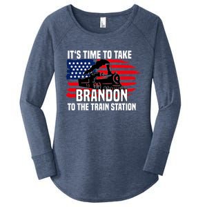 Its Time To Take Brandon To The Train Station, Anti Biden Design Women's Perfect Tri Tunic Long Sleeve Shirt