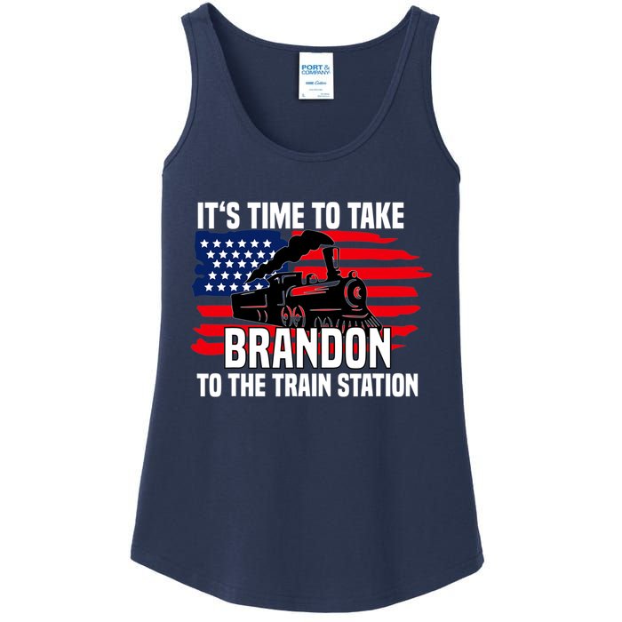 Its Time To Take Brandon To The Train Station, Anti Biden Design Ladies Essential Tank