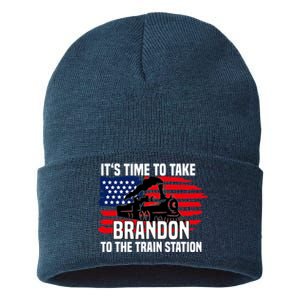 Its Time To Take Brandon To The Train Station, Anti Biden Design Sustainable Knit Beanie