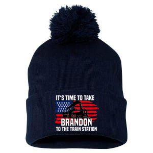 Its Time To Take Brandon To The Train Station, Anti Biden Design Pom Pom 12in Knit Beanie