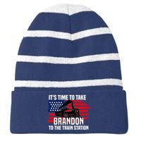 Its Time To Take Brandon To The Train Station, Anti Biden Design Striped Beanie with Solid Band