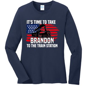 Its Time To Take Brandon To The Train Station, Anti Biden Design Ladies Long Sleeve Shirt