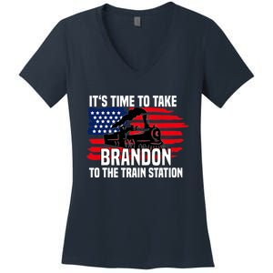 Its Time To Take Brandon To The Train Station, Anti Biden Design Women's V-Neck T-Shirt