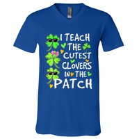 I Teach The Cutest Clovers In The Patch St Patrick Day Irish Cute Gift V-Neck T-Shirt