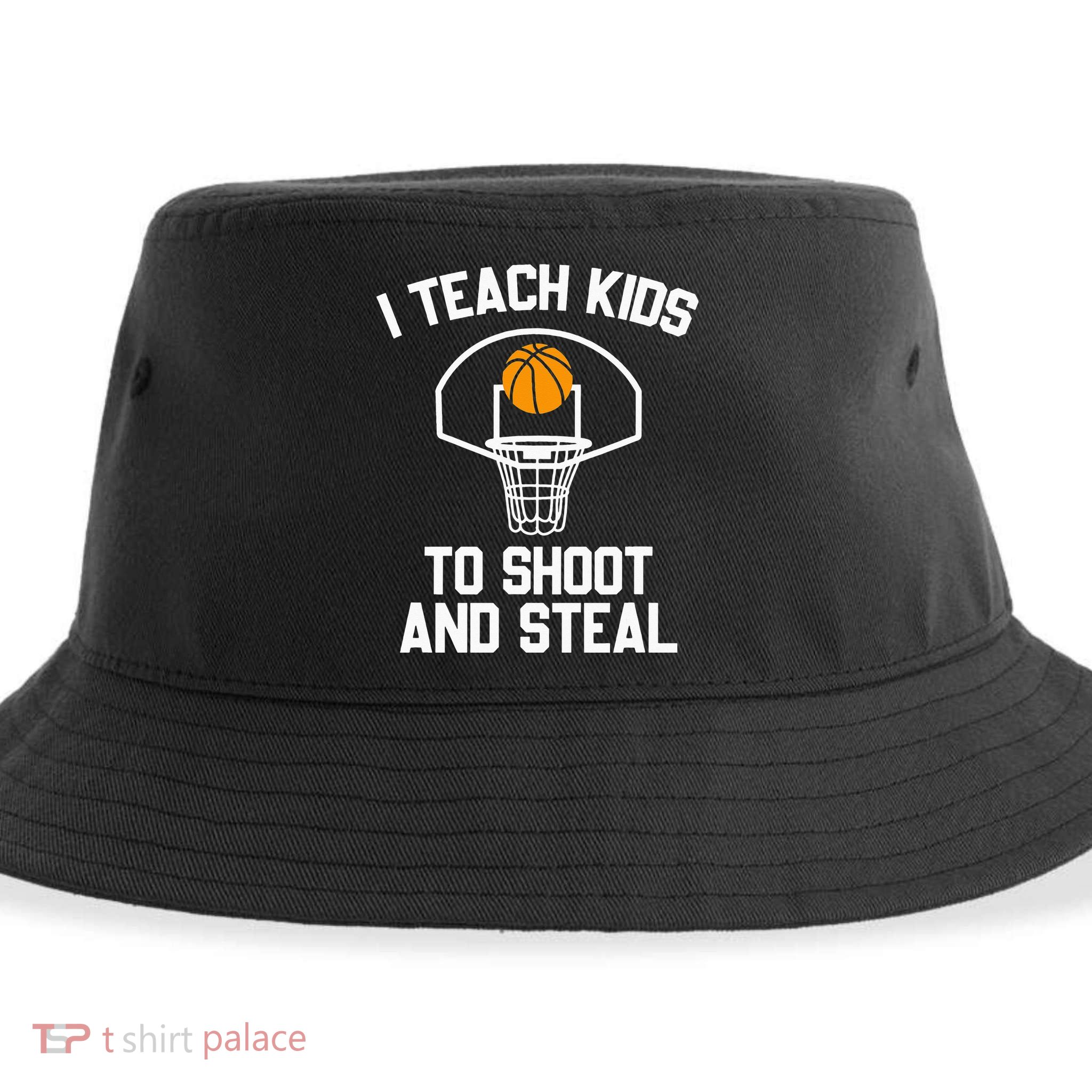 I Teach To Shoot And Steal High School funny Basketball Sustainable Bucket Hat