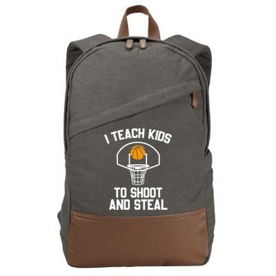 I Teach To Shoot And Steal High School funny Basketball Cotton Canvas Backpack