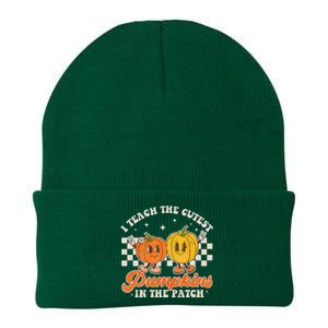 I Teach The Cutest Pumpkins In The Patch Retro Teacher Fall Knit Cap Winter Beanie