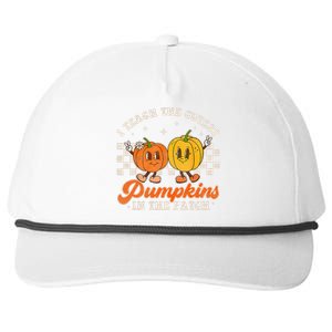 I Teach The Cutest Pumpkins In The Patch Retro Teacher Fall Snapback Five-Panel Rope Hat