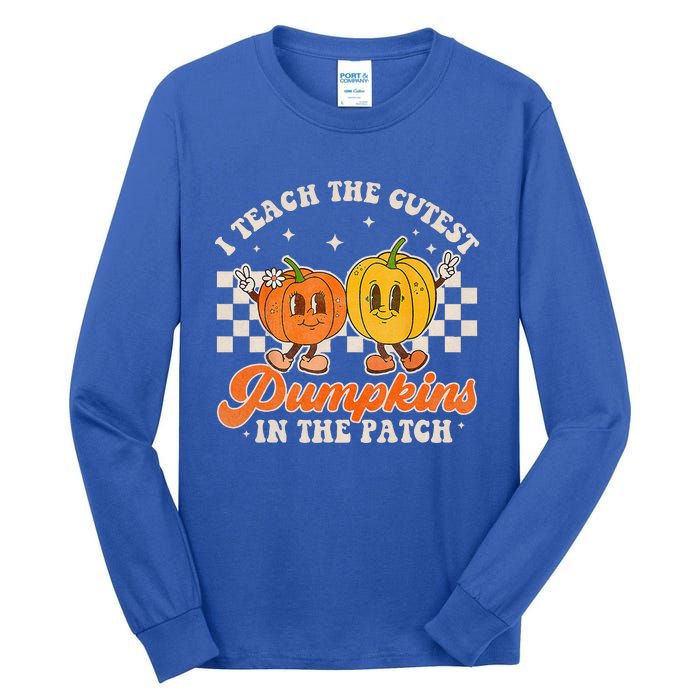 I Teach The Cutest Pumpkins In The Patch Retro Teacher Fall Tall Long Sleeve T-Shirt