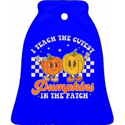 I Teach The Cutest Pumpkins In The Patch Retro Teacher Fall Ceramic Bell Ornament