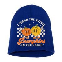 I Teach The Cutest Pumpkins In The Patch Retro Teacher Fall Short Acrylic Beanie