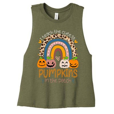 I Teach The Cutest Pumpkins In The Patch Teacher Halloween Women's Racerback Cropped Tank