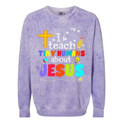 I Teach Tiny Humans About Jesus Sunday School Teacher Bible Colorblast Crewneck Sweatshirt