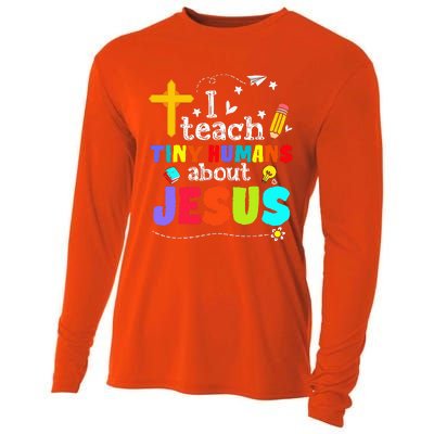 I Teach Tiny Humans About Jesus Sunday School Teacher Bible Cooling Performance Long Sleeve Crew