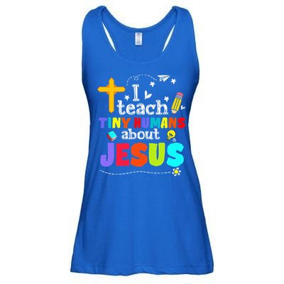 I Teach Tiny Humans About Jesus Sunday School Teacher Bible Ladies Essential Flowy Tank