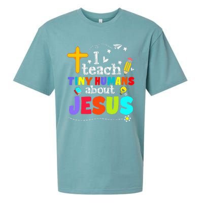 I Teach Tiny Humans About Jesus Sunday School Teacher Bible Sueded Cloud Jersey T-Shirt