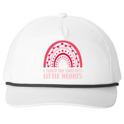 I Teach The Sweetest Hearts Rainbow Teacher Valentines Day Gift Snapback Five-Panel Rope Hat