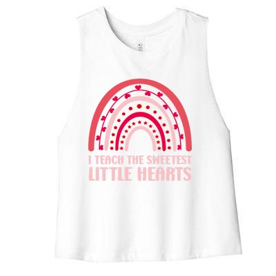 I Teach The Sweetest Hearts Rainbow Teacher Valentines Day Gift Women's Racerback Cropped Tank