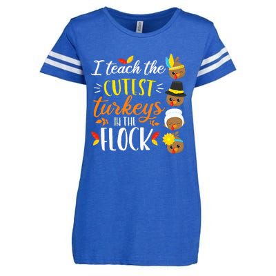 I Teach The Cutest Turkeys In The Flock Thanksgiving Teacher Enza Ladies Jersey Football T-Shirt