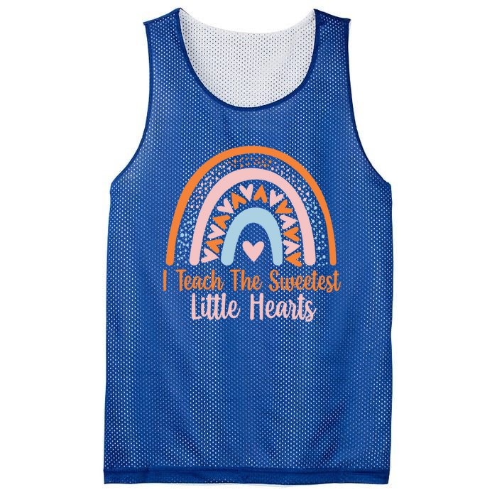 I Teach The Sweetest Hearts Rainbow Teacher Valentines Gift Mesh Reversible Basketball Jersey Tank