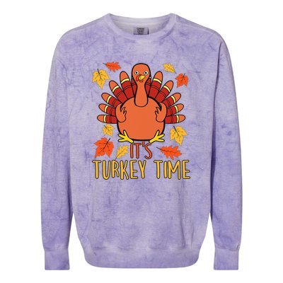 It's Turkey Time Thanksgiving For Women Falling Leaf Colorblast Crewneck Sweatshirt