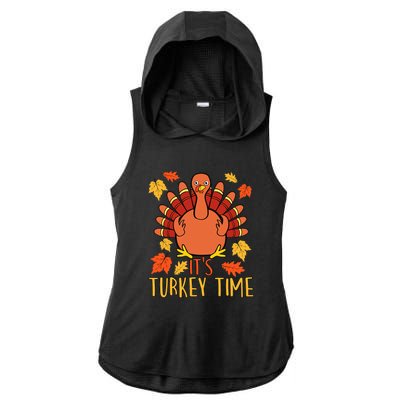 It's Turkey Time Thanksgiving For Women Falling Leaf Ladies PosiCharge Tri-Blend Wicking Draft Hoodie Tank