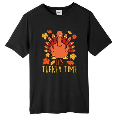 It's Turkey Time Thanksgiving For Women Falling Leaf Tall Fusion ChromaSoft Performance T-Shirt