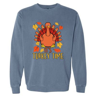 It's Turkey Time Thanksgiving For Women Falling Leaf Garment-Dyed Sweatshirt