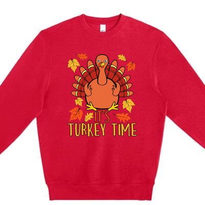 It's Turkey Time Thanksgiving For Women Falling Leaf Premium Crewneck Sweatshirt