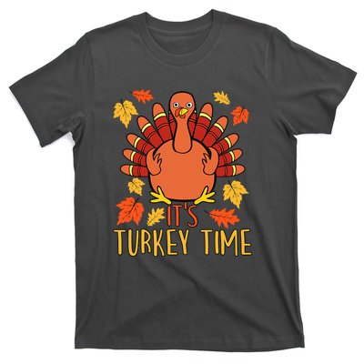 It's Turkey Time Thanksgiving For Women Falling Leaf T-Shirt