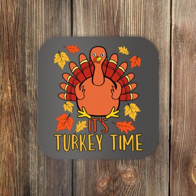 It's Turkey Time Thanksgiving For Women Falling Leaf Coaster