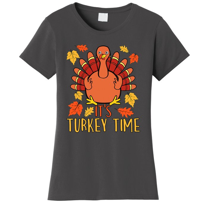 It's Turkey Time Thanksgiving For Women Falling Leaf Women's T-Shirt