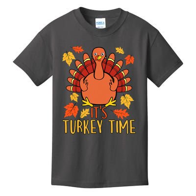 It's Turkey Time Thanksgiving For Women Falling Leaf Kids T-Shirt