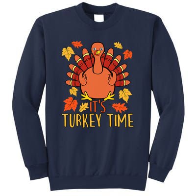 It's Turkey Time Thanksgiving For Women Falling Leaf Sweatshirt