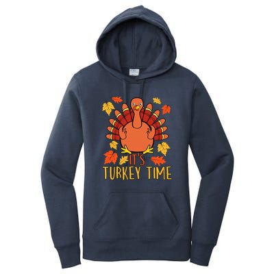 It's Turkey Time Thanksgiving For Women Falling Leaf Women's Pullover Hoodie