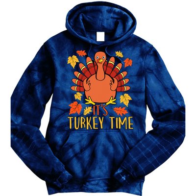 It's Turkey Time Thanksgiving For Women Falling Leaf Tie Dye Hoodie