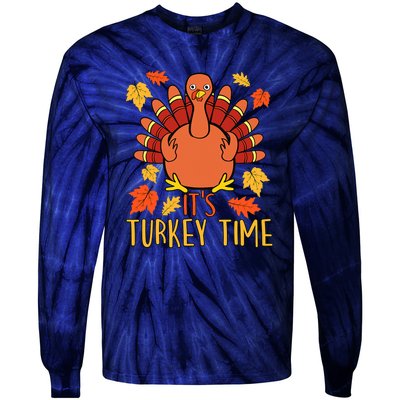 It's Turkey Time Thanksgiving For Women Falling Leaf Tie-Dye Long Sleeve Shirt