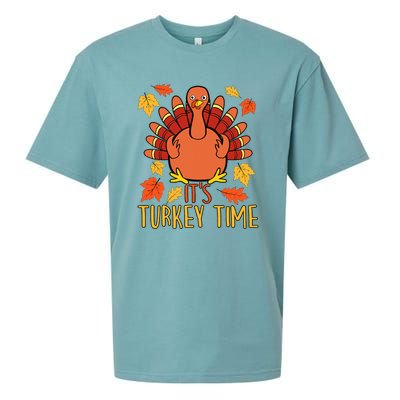 It's Turkey Time Thanksgiving For Women Falling Leaf Sueded Cloud Jersey T-Shirt