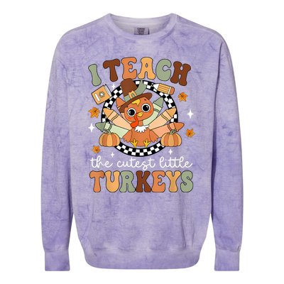 I Teach The Cutest Little Turkeys School Thankful Colorblast Crewneck Sweatshirt