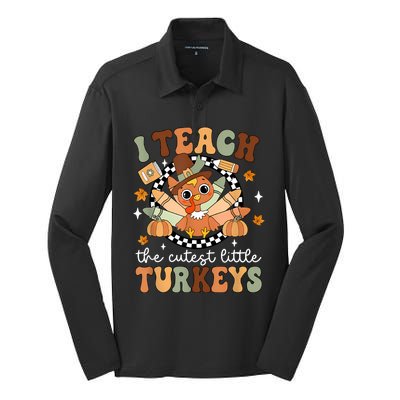 I Teach The Cutest Little Turkeys School Thankful Silk Touch Performance Long Sleeve Polo