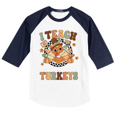 I Teach The Cutest Little Turkeys School Thankful Baseball Sleeve Shirt