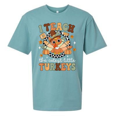 I Teach The Cutest Little Turkeys School Thankful Sueded Cloud Jersey T-Shirt