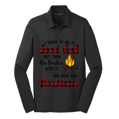 I Tried To Be A Good But Then The Bonfire Bourbon Gift Silk Touch Performance Long Sleeve Polo