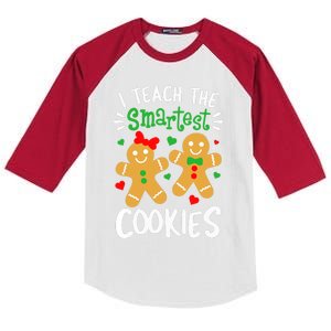 I Teach The Smartest Cookies Funny Teacher Xmas Gingerbread Kids Colorblock Raglan Jersey