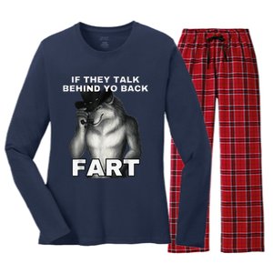 If They Talk Behind Your Back Fart Alpha Wolf Meme Women's Long Sleeve Flannel Pajama Set 