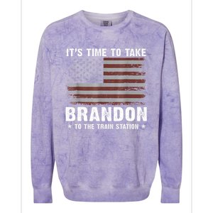 Its Time To Take Brandon To The Train Station America Flag Design Colorblast Crewneck Sweatshirt