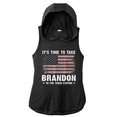 Its Time To Take Brandon To The Train Station America Flag Design Ladies PosiCharge Tri-Blend Wicking Draft Hoodie Tank