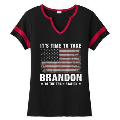 Its Time To Take Brandon To The Train Station America Flag Design Ladies Halftime Notch Neck Tee